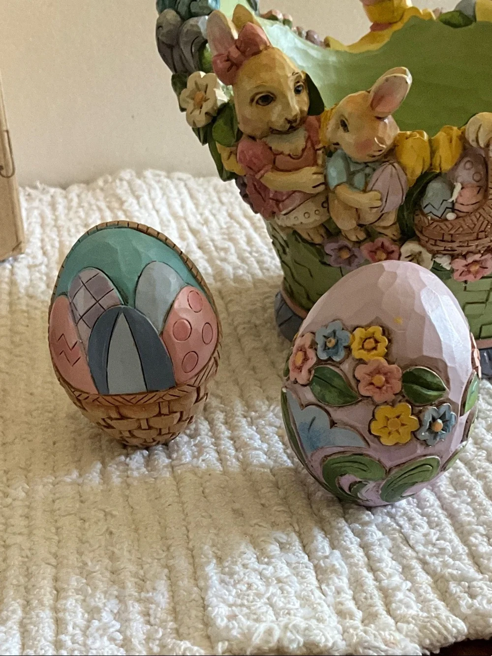 Jim Shore Easter Basket Figurine - Pastel Green, Pink, Blue, Yellow